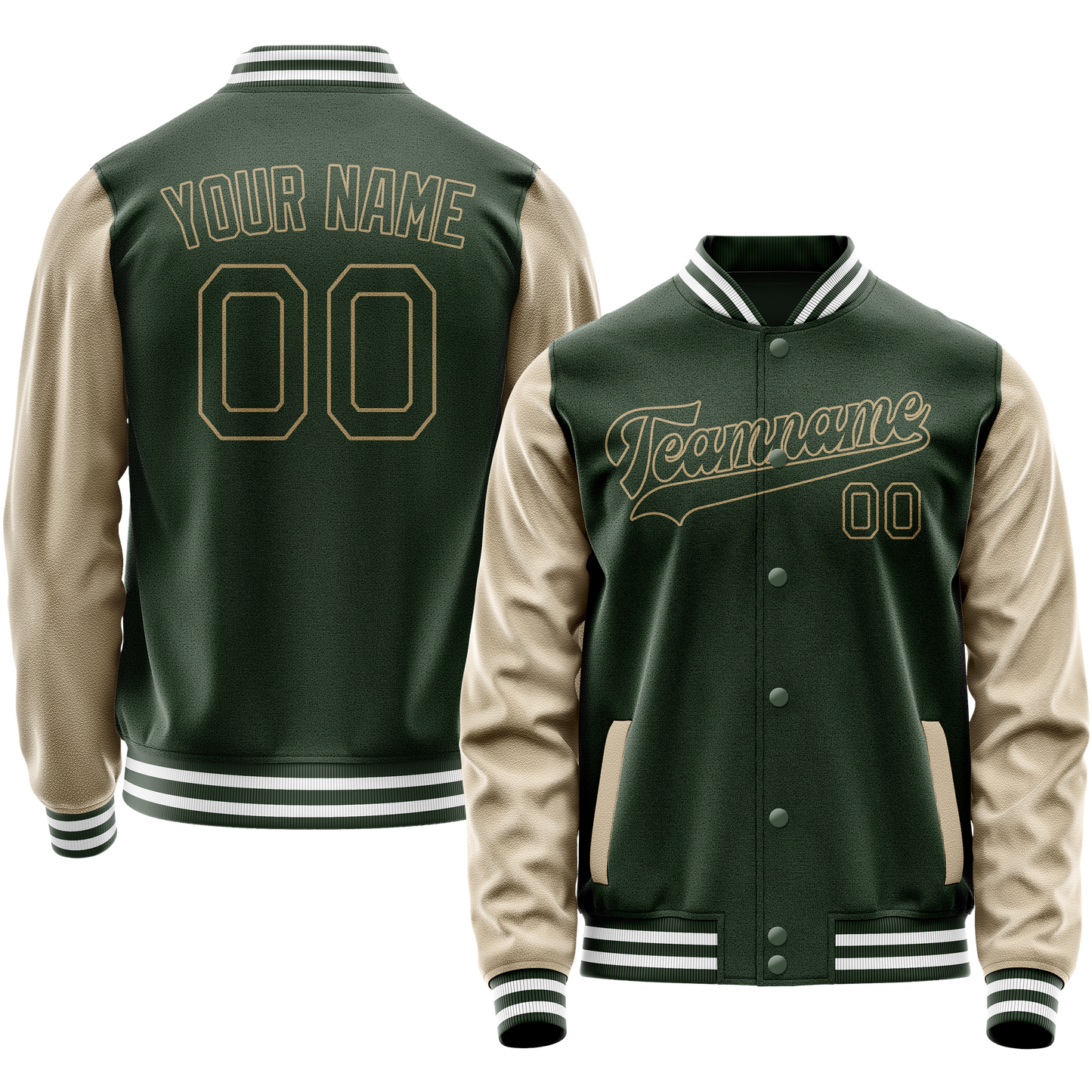 Custom Green Cream Solid Color Varsity Letterman Jacket