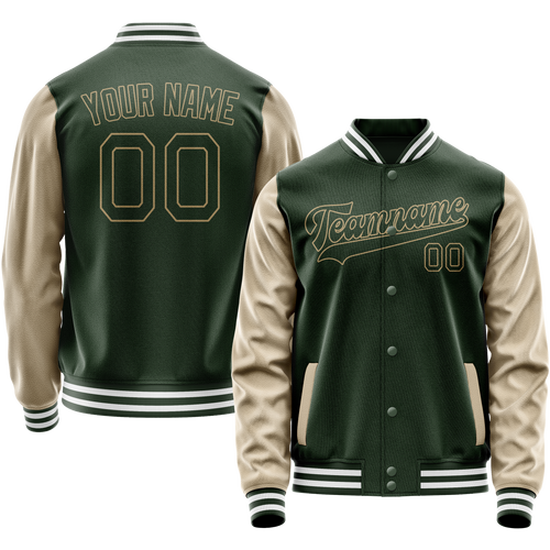 Custom Green Cream Solid Color Varsity Letterman Jacket