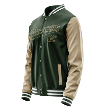 Custom Green Cream Solid Color Varsity Letterman Jacket