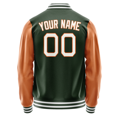 Custom Green Orange Solid Color Varsity Letterman Jacket