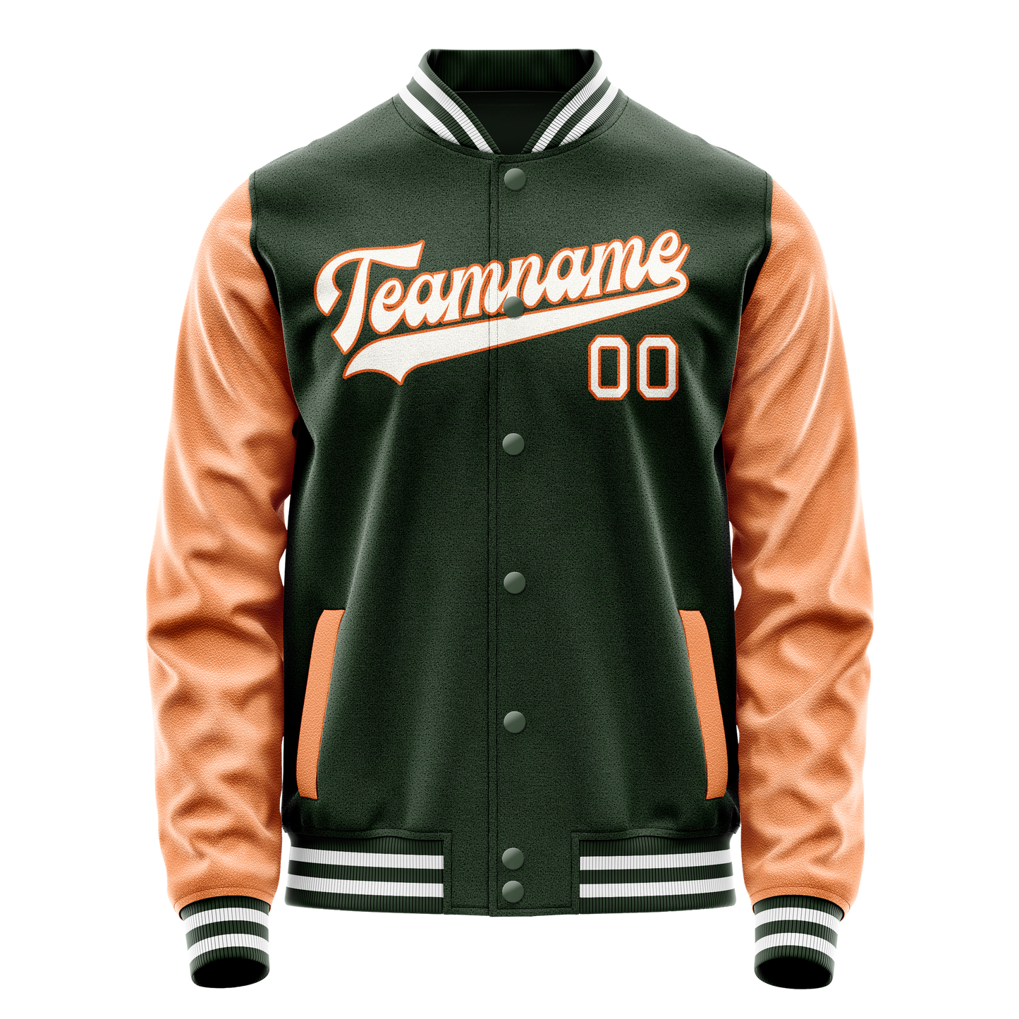 Custom Green Orange Solid Color Varsity Letterman Jacket