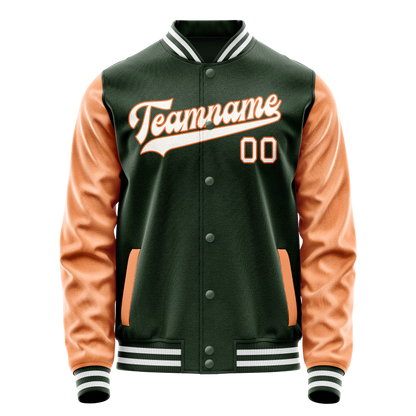 Custom Green Orange Solid Color Varsity Letterman Jacket