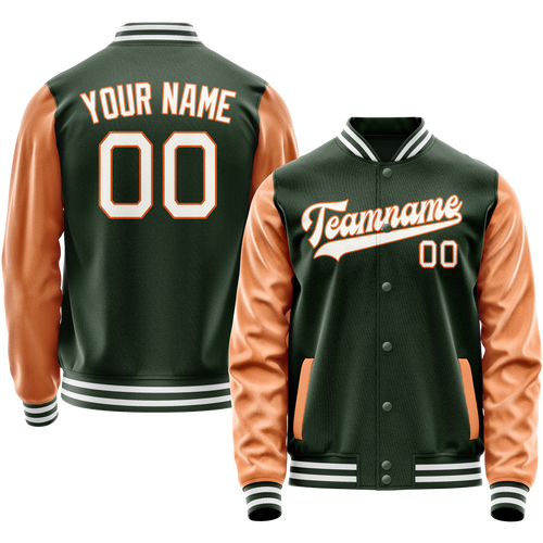 Custom Green Orange Solid Color Varsity Letterman Jacket