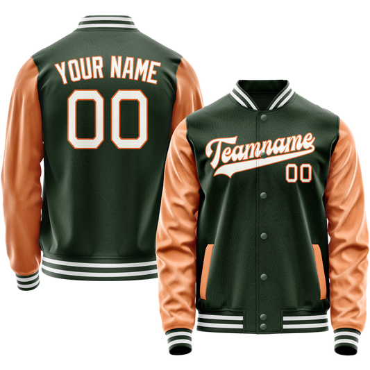 Custom Green Orange Solid Color Varsity Letterman Jacket