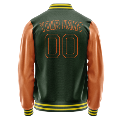 Custom Green Orange Solid Color Varsity Letterman Jacket