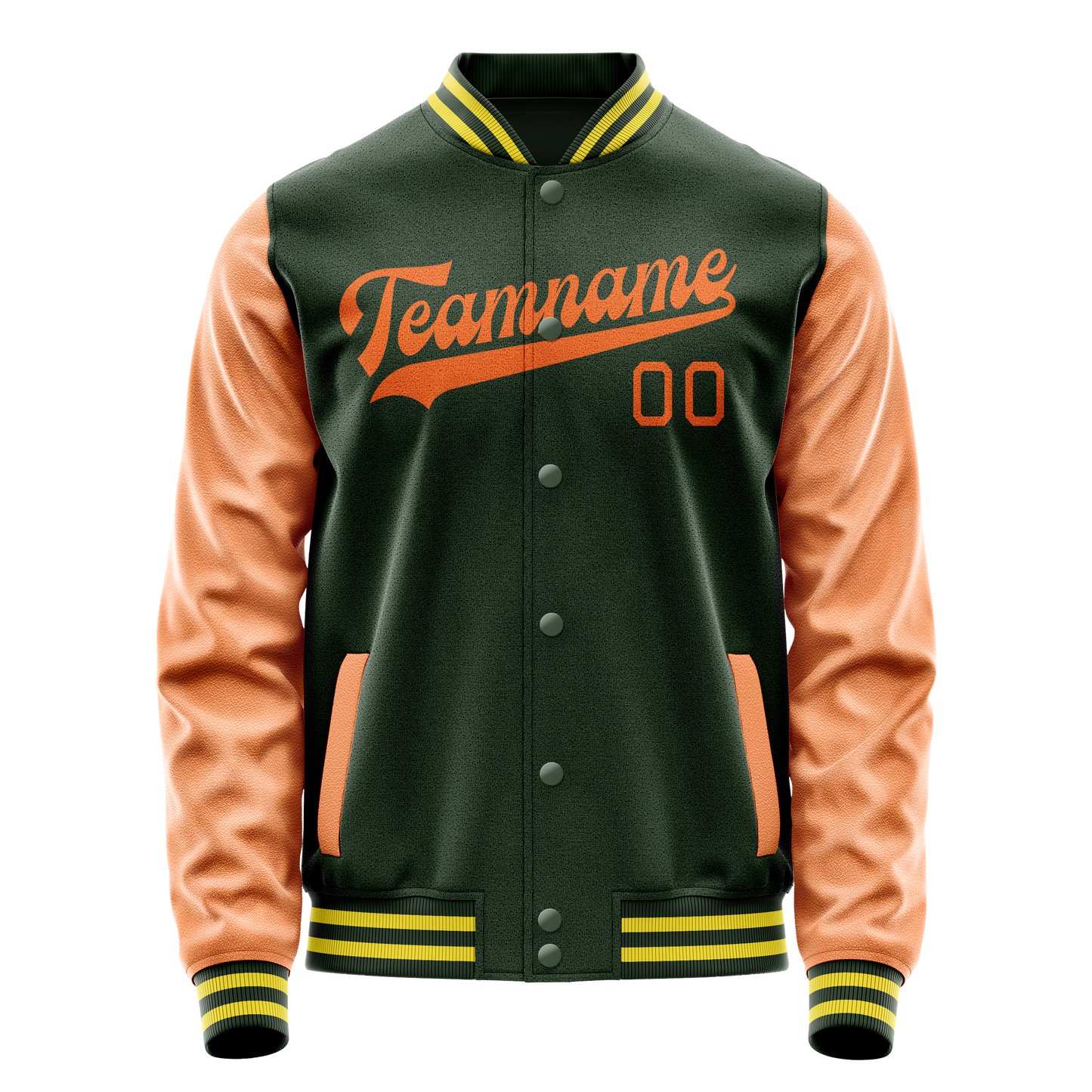 Custom Green Orange Solid Color Varsity Letterman Jacket