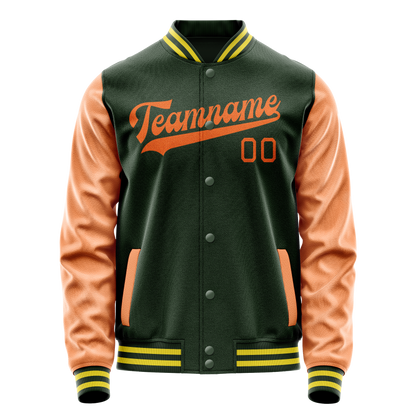 Custom Green Orange Solid Color Varsity Letterman Jacket