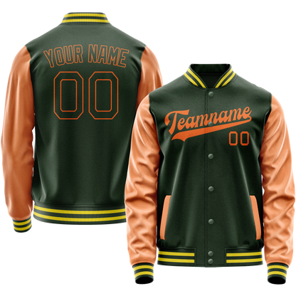 Custom Green Orange Solid Color Varsity Letterman Jacket