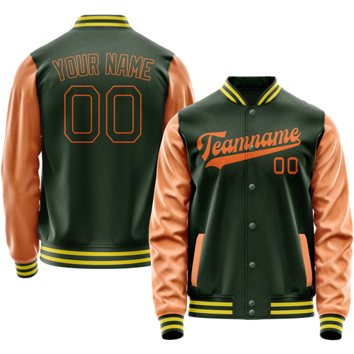 Custom Green Orange Solid Color Varsity Letterman Jacket