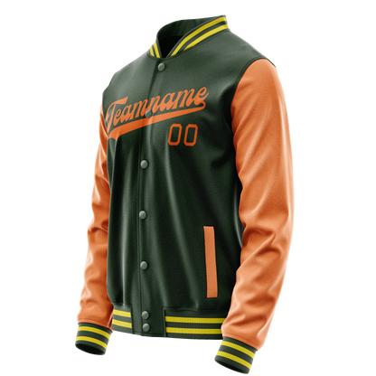 Custom Green Orange Solid Color Varsity Letterman Jacket