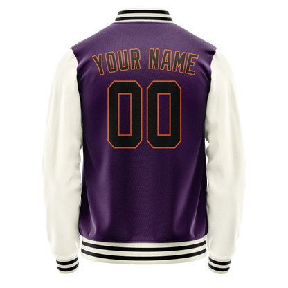 Custom Purple Cream Solid Color Varsity Letterman Jacket