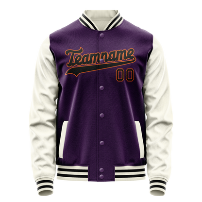 Custom Purple Cream Solid Color Varsity Letterman Jacket