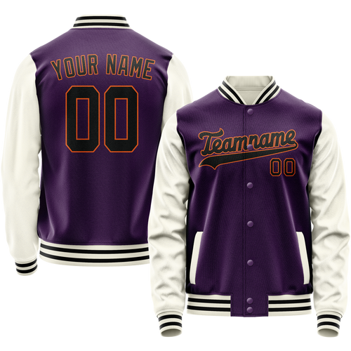 Custom Purple Cream Solid Color Varsity Letterman Jacket
