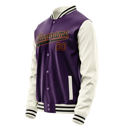 Custom Purple Cream Solid Color Varsity Letterman Jacket