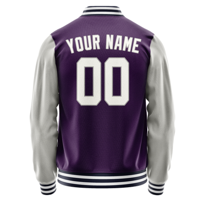 Custom Purple Gray Solid Color Varsity Letterman Jacket