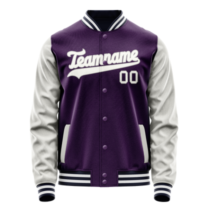 Custom Purple Gray Solid Color Varsity Letterman Jacket