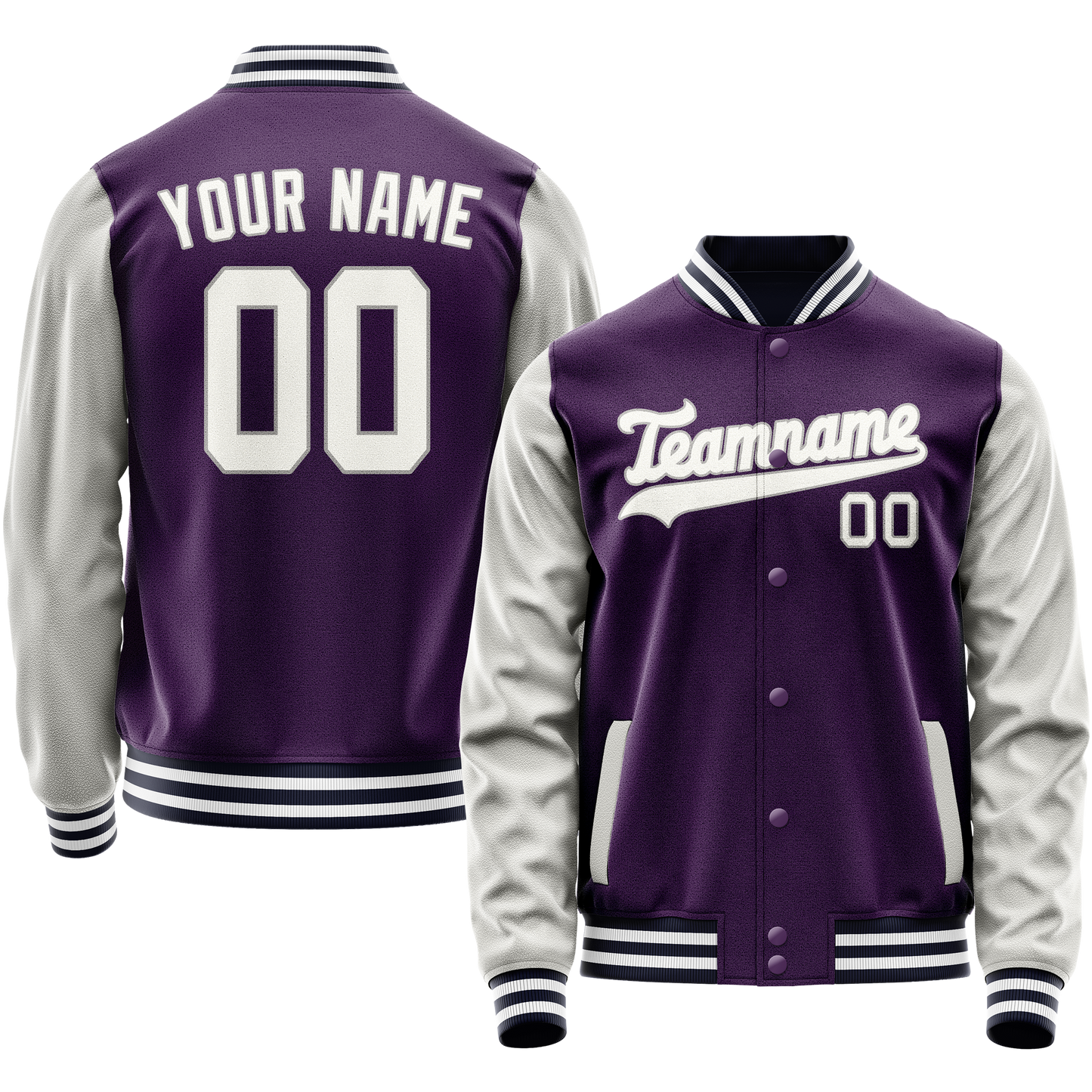 Custom Purple Gray Solid Color Varsity Letterman Jacket