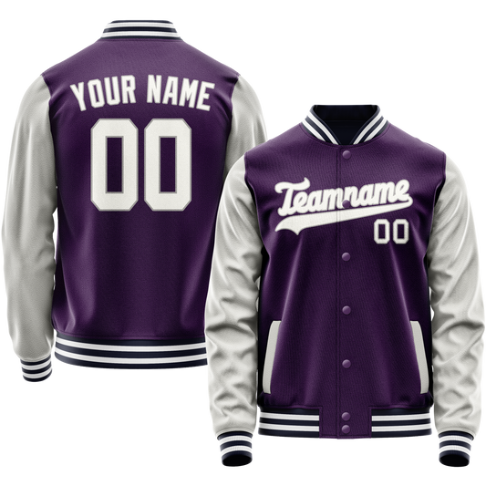 Custom Purple Gray Solid Color Varsity Letterman Jacket