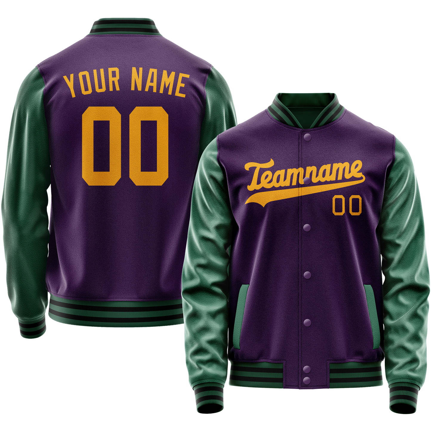 Custom Purple Kelly-Green Solid Color Varsity Letterman Jacket