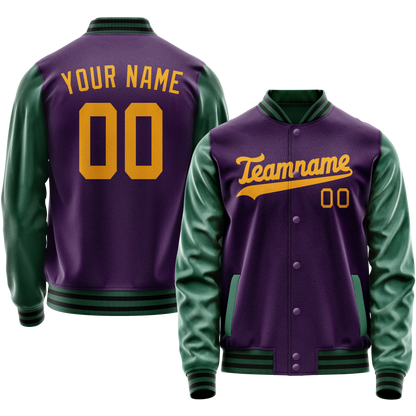 Custom Purple Kelly-Green Solid Color Varsity Letterman Jacket