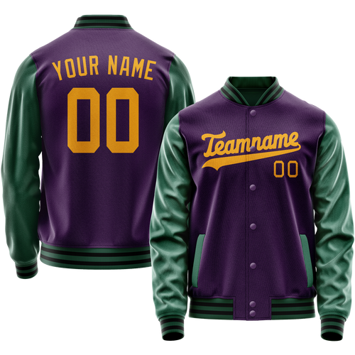 Custom Purple Kelly-Green Solid Color Varsity Letterman Jacket