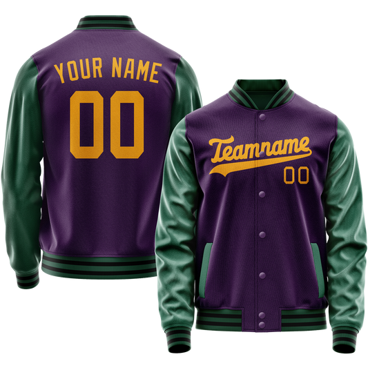 Custom Purple Kelly-Green Solid Color Varsity Letterman Jacket