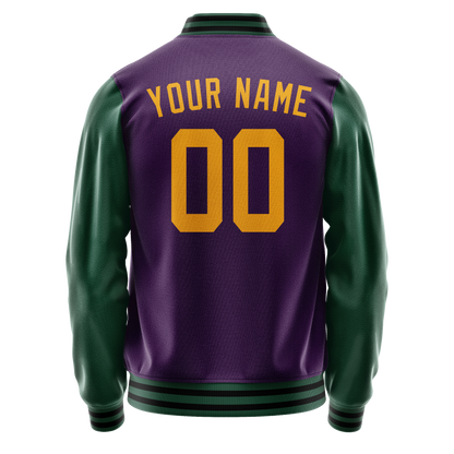Custom Purple Kelly-Green Solid Color Varsity Letterman Jacket