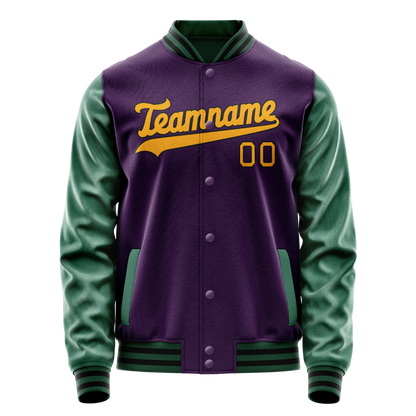 Custom Purple Kelly-Green Solid Color Varsity Letterman Jacket