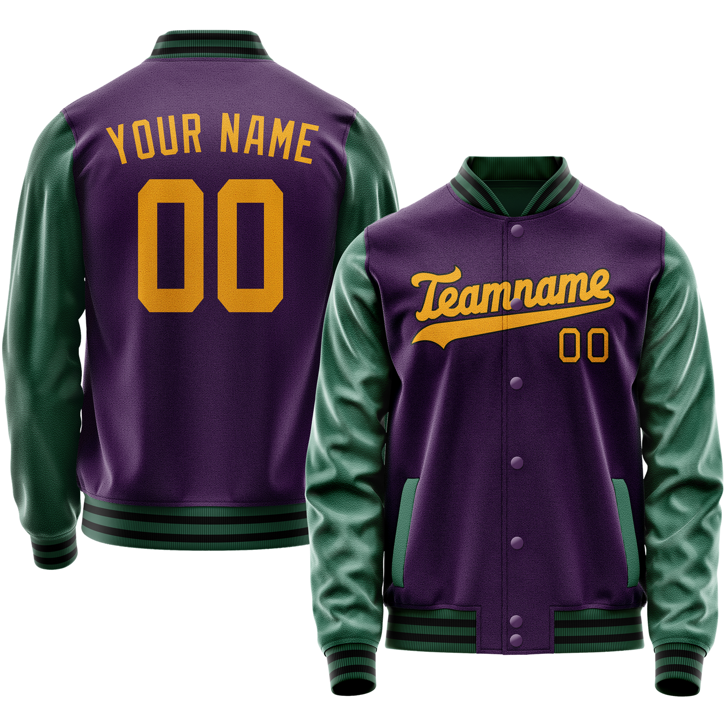 Custom Purple Kelly-Green Solid Color Varsity Letterman Jacket