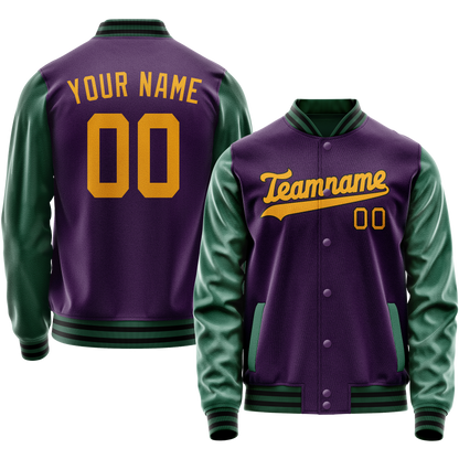 Custom Purple Kelly-Green Solid Color Varsity Letterman Jacket