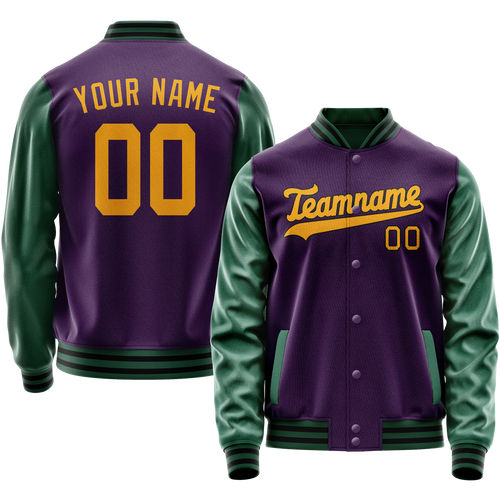 Custom Purple Kelly-Green Solid Color Varsity Letterman Jacket