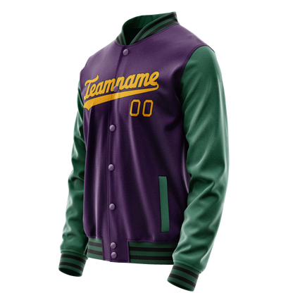 Custom Purple Kelly-Green Solid Color Varsity Letterman Jacket
