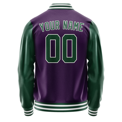 Custom Purple Kelly-Green Solid Color Varsity Letterman Jacket