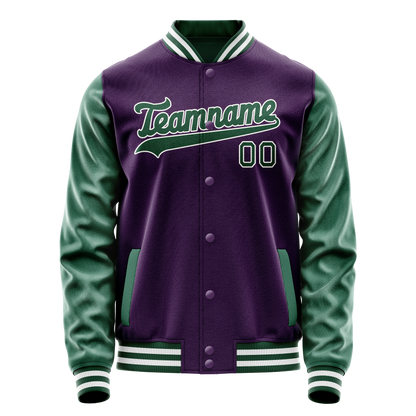Custom Purple Kelly-Green Solid Color Varsity Letterman Jacket