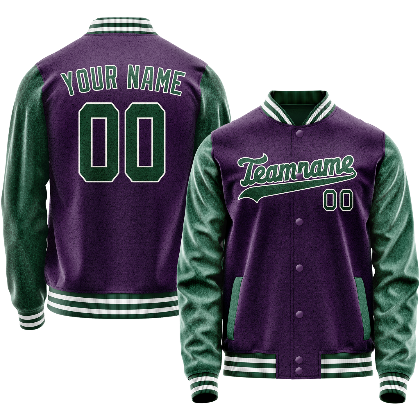 Custom Purple Kelly-Green Solid Color Varsity Letterman Jacket