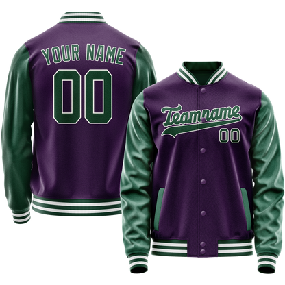 Custom Purple Kelly-Green Solid Color Varsity Letterman Jacket