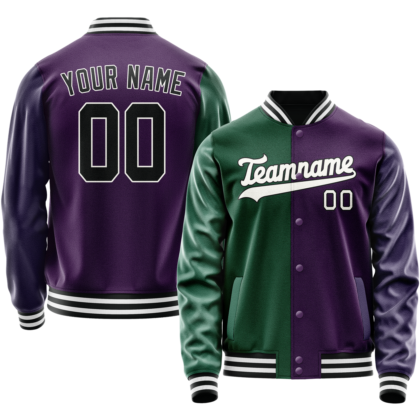 Custom Purple Kelly-Green Split Varsity Letterman Jacket