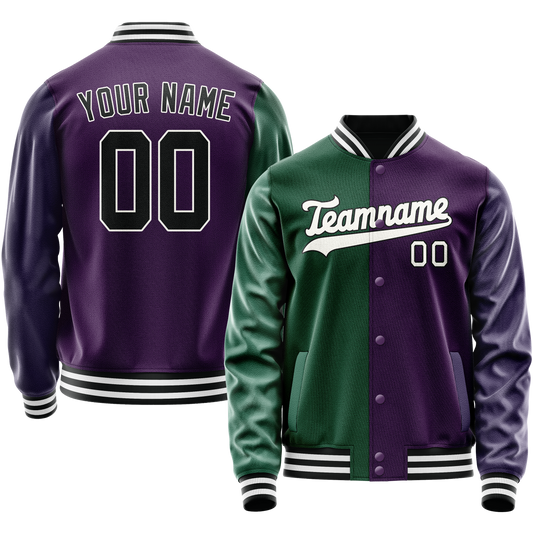 Custom Purple Kelly-Green Split Varsity Letterman Jacket