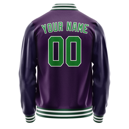Custom Purple Neon-Green Solid Color Varsity Letterman Jacket