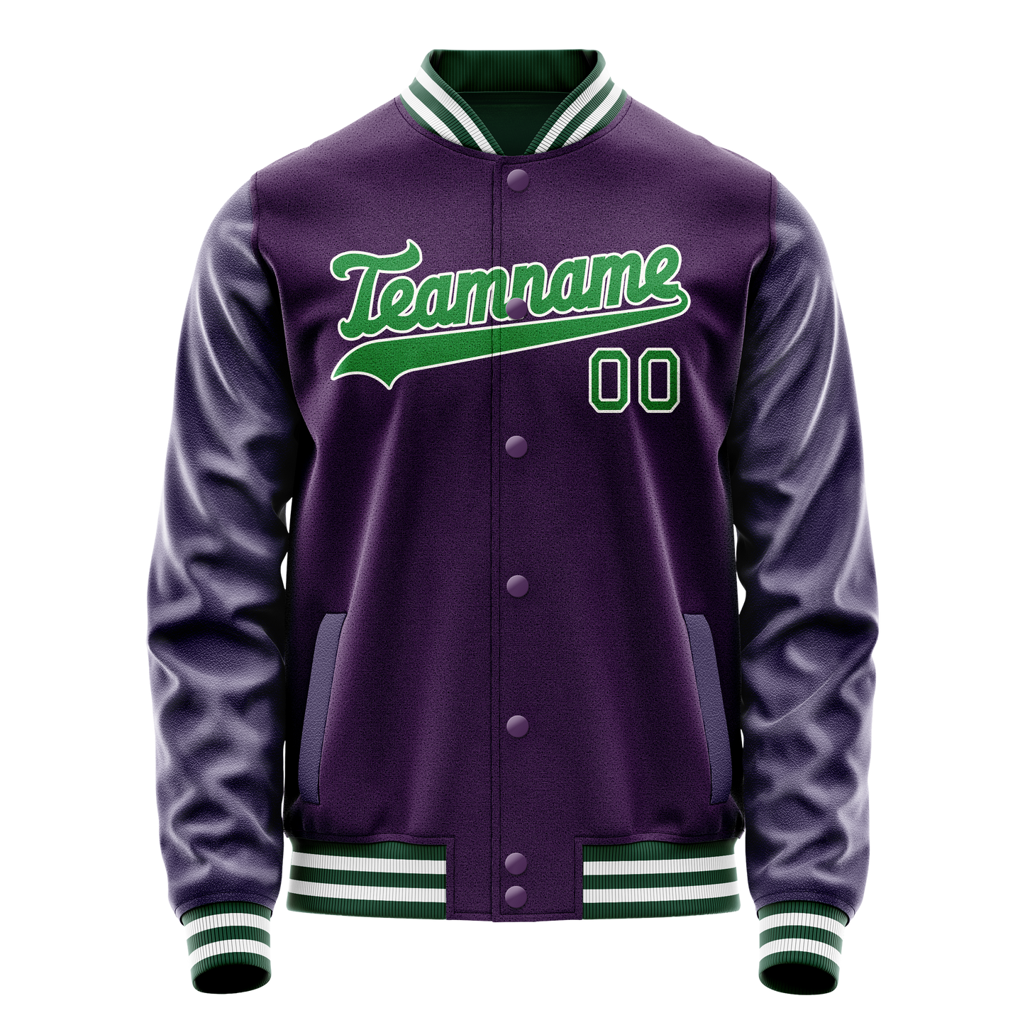 Custom Purple Neon-Green Solid Color Varsity Letterman Jacket