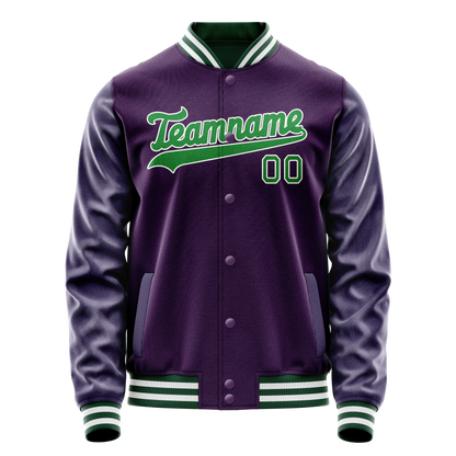 Custom Purple Neon-Green Solid Color Varsity Letterman Jacket