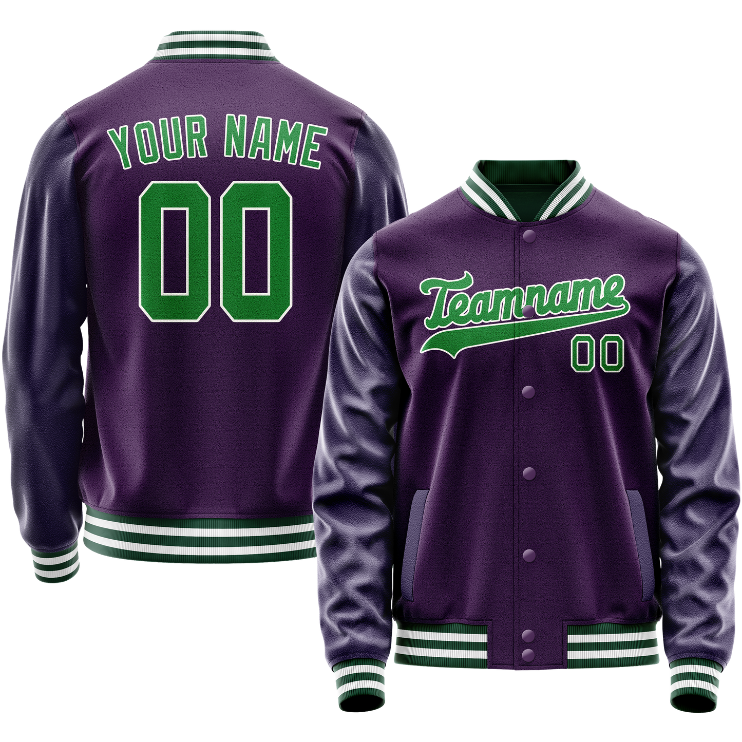 Custom Purple Neon-Green Solid Color Varsity Letterman Jacket