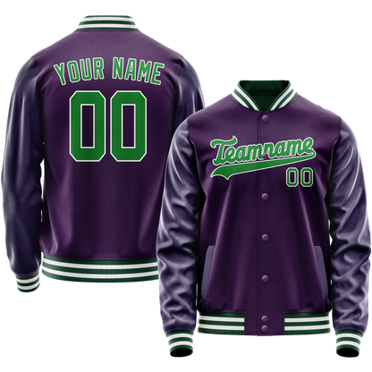 Custom Purple Neon-Green Solid Color Varsity Letterman Jacket