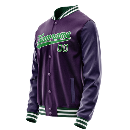 Custom Purple Neon-Green Solid Color Varsity Letterman Jacket