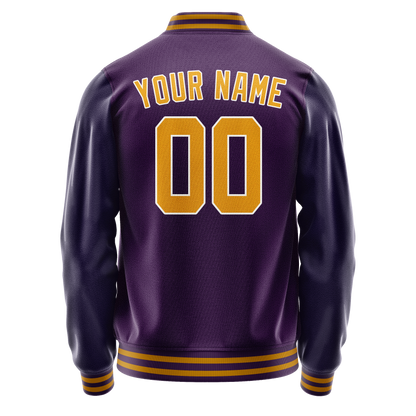 Custom Purple Gold Solid Color Varsity Letterman Jacket