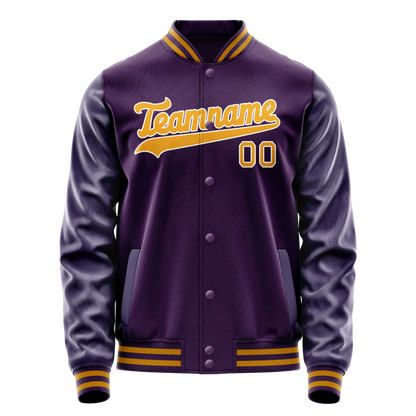 Custom Purple Gold Solid Color Varsity Letterman Jacket
