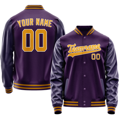 Custom Purple Gold Solid Color Varsity Letterman Jacket