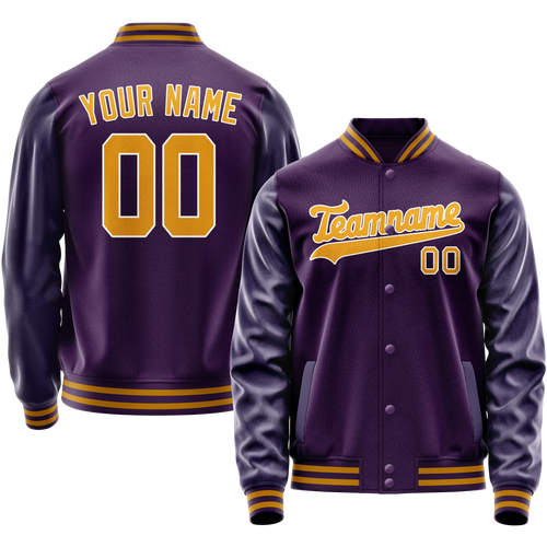 Custom Purple Gold Solid Color Varsity Letterman Jacket