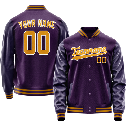 Custom Purple Gold Solid Color Varsity Letterman Jacket