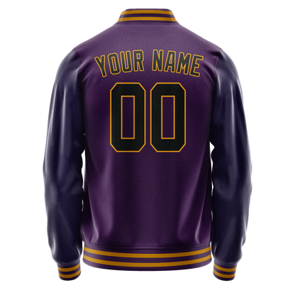 Custom Purple Black Solid Color Varsity Letterman Jacket